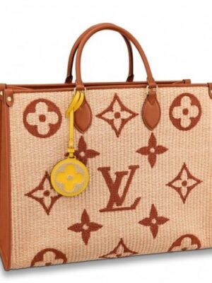 Louis Vuitton Replica OnTheGo GM Bag In Raffia With Brown Leather M57644