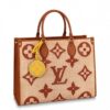 Louis Vuitton Replica OnTheGo MM Bag In Raffia With Brown Leather M57707