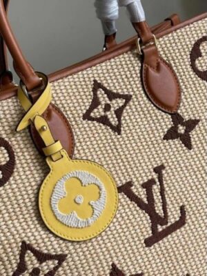 Louis Vuitton Replica OnTheGo MM Bag In Raffia With Brown Leather M57707