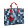 Louis Vuitton Replica Onthego GM Tote Bag In Damier Monogram Denim Canvas M44992 Blue/Red