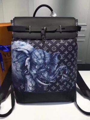 Louis Vuitton Replica Original Leather Animal Print Steamer Backpack M43296 Black 2017