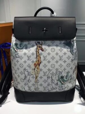 Louis Vuitton Replica Original Leather Animal Print Steamer Backpack M43296 White 2017