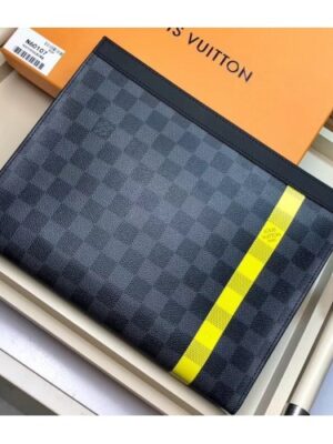 Louis Vuitton Replica Pochette Voyage MM Bag Damier Graphite Canvas N60107 Yellow Stripe