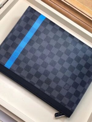 Louis Vuitton Replica Pochette Voyage MM Bag Damier Graphite Canvas N64444 Blue Stripe