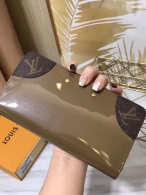 Louis Vuitton Replica Sarah Monogram Vernis Leather Zip Around Wallet Taupe 2018