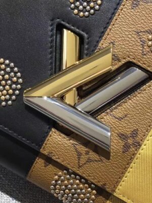 Louis Vuitton Replica Studded Leather Monogram Reverse Coated Canvas Twsit MM Bag M54600 2017