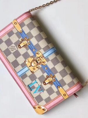 Louis Vuitton Replica Summer Trunks Damier Azur Canvas Chain Pochette Weekend Clutch Bag N60108 2018