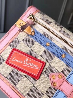 Louis Vuitton Replica Summer Trunks Damier Azur Canvas Chain Pochette Weekend Clutch Bag N60108 2018