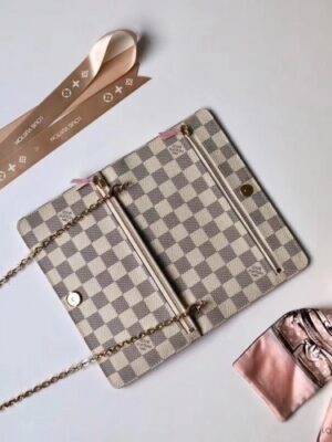 Louis Vuitton Replica Summer Trunks Damier Azur Canvas Chain Pochette Weekend Clutch Bag N60108 2018