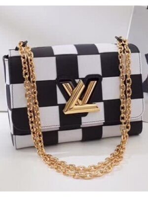 Louis Vuitton Replica Twist MM Bag in Damier Leather Black/White M50280 2018