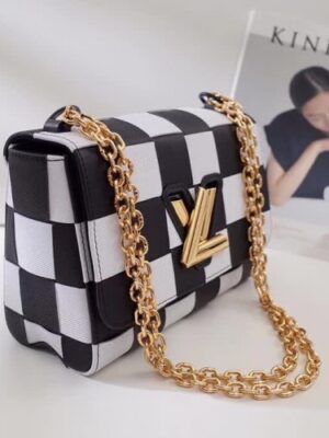 Louis Vuitton Replica Twist MM Bag in Damier Leather Black/White M50280 2018