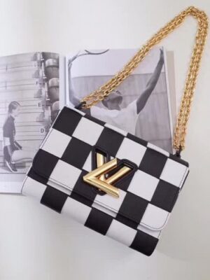 Louis Vuitton Replica Twist MM Bag in Damier Leather Black/White M50280 2018