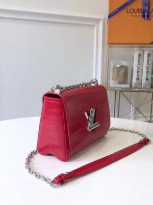 Louis Vuitton Replica Twist MM Bag in Embossed Leather M50280 Red 2018