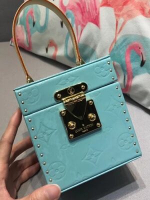 Louis Vuitton Replica Vintage Monogram Vernis Bleecker Box Top Handle Bag Sky Blue 2019