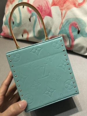 Louis Vuitton Replica Vintage Monogram Vernis Bleecker Box Top Handle Bag Sky Blue 2019