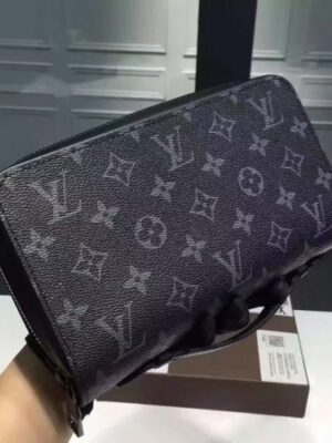 Louis Vuitton Replica iconic black and grey Monogram Eclipse canvas clutch