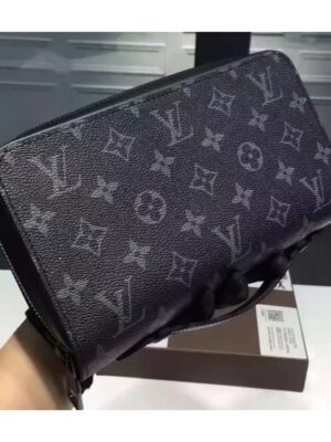 Louis Vuitton Replica iconic black and grey Monogram Eclipse canvas clutch